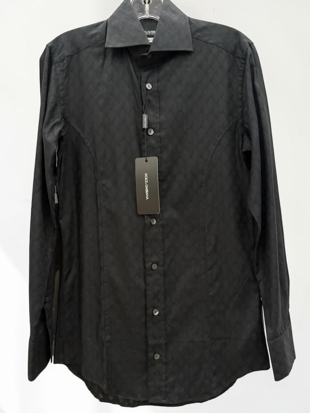 $795 NWT Dolce & Gabbana Black Diamond Jacquard Slim Fit Dress Shirt -IT 15/38